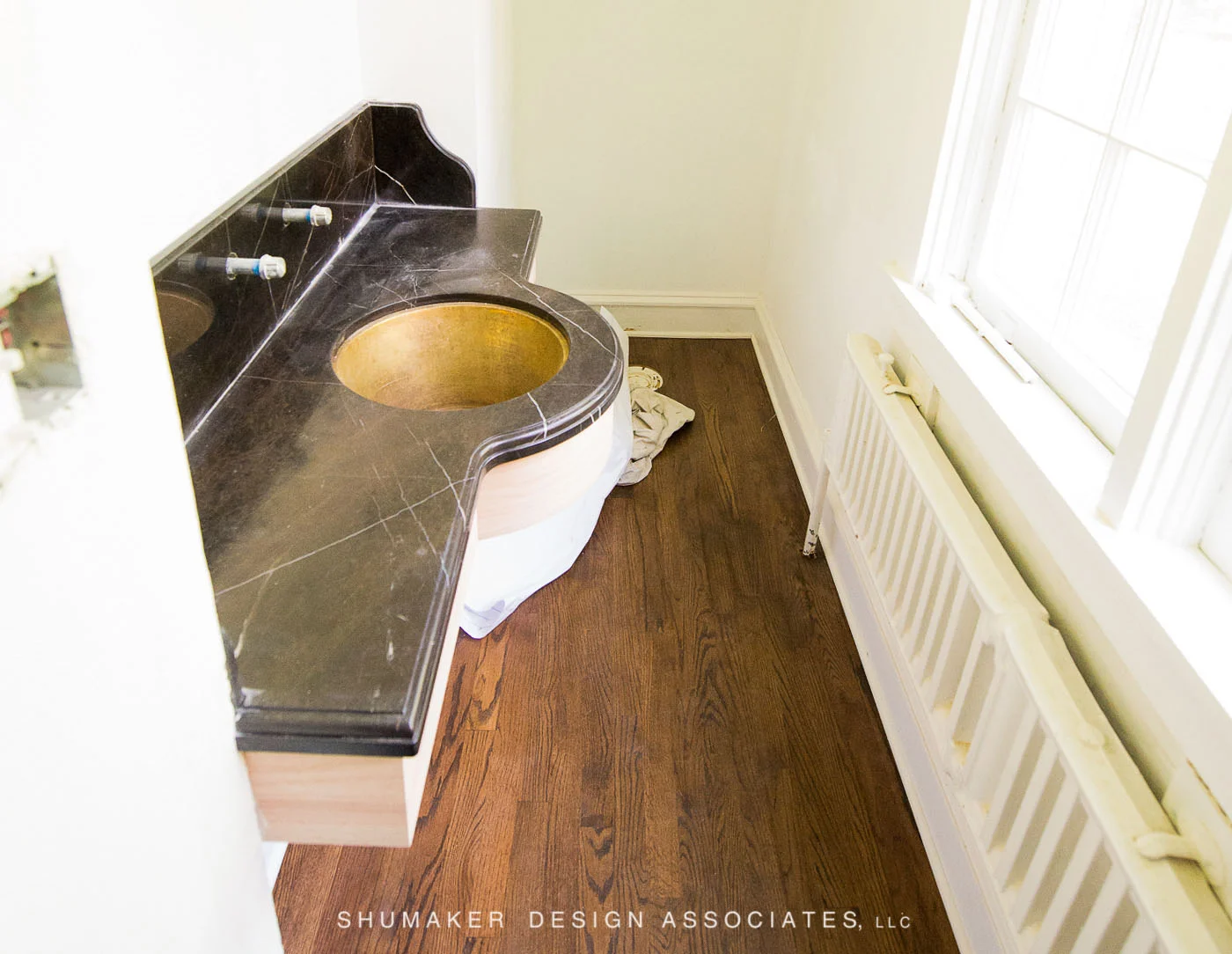144/366This powder room under the stairs is coming along