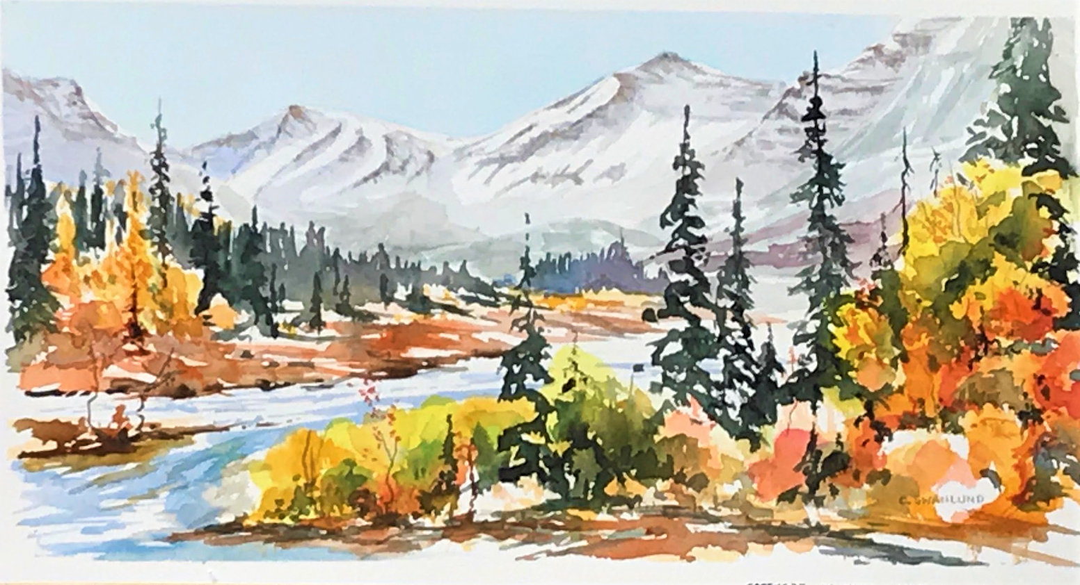 sold -"Creekside in Kananaskis-16 by 8 inches - contact Stephen Lowe Art Gallery