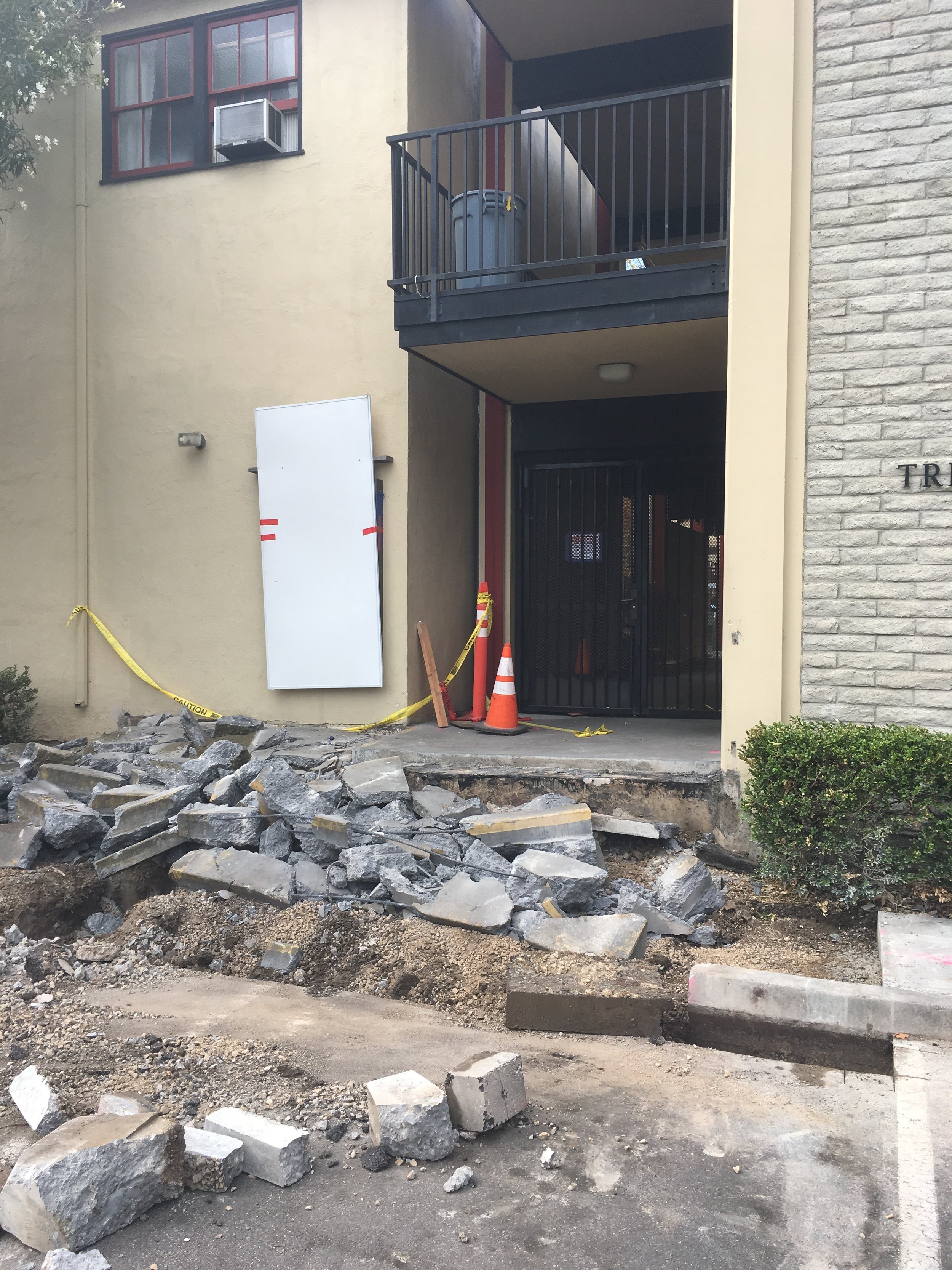 2018-10-02 Stairs to parking lot removed (encroached onto City sidewalk)