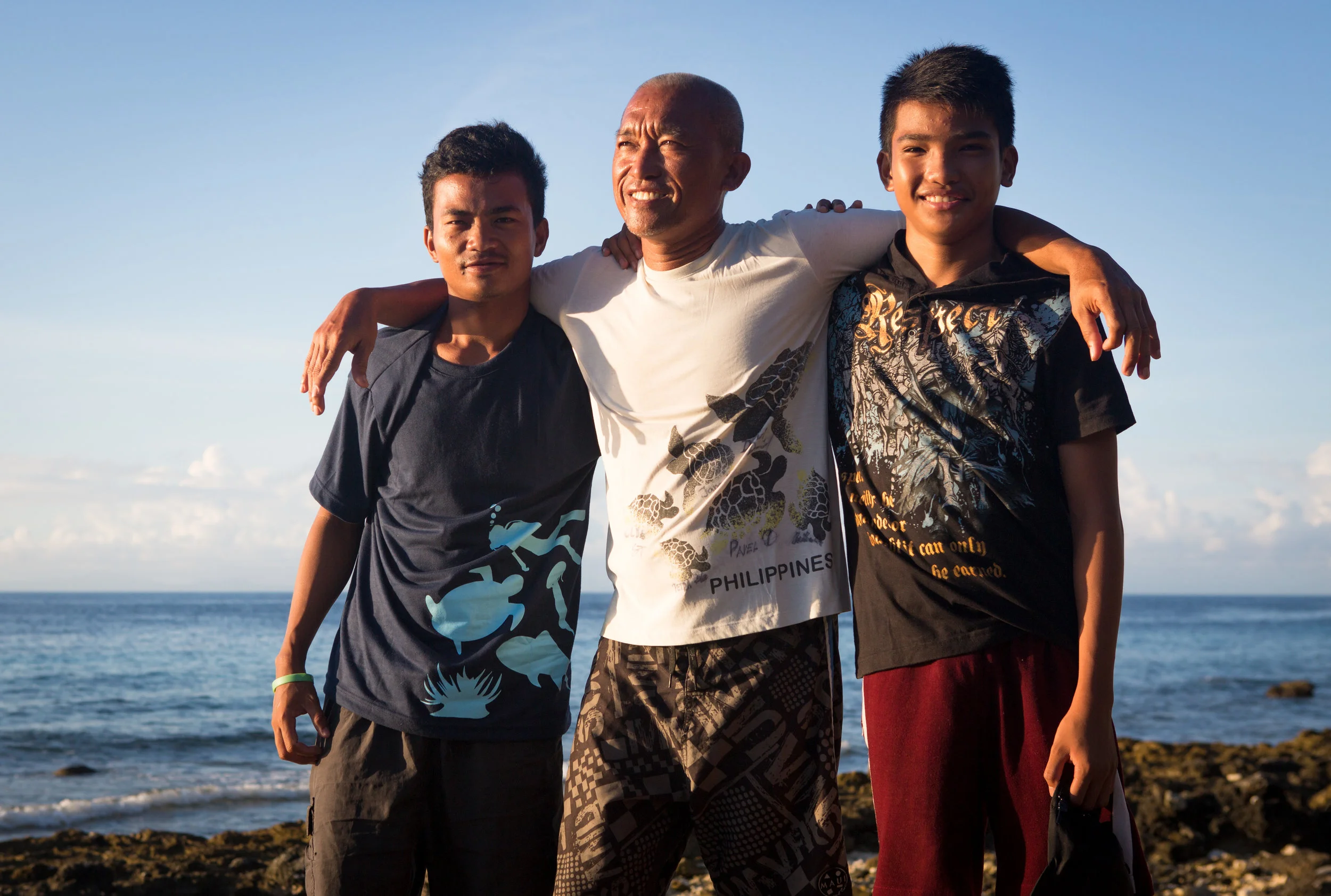 Jerome with his mentor, Mario, and Mario's son Angelo - the day after his graduation, April 2017. (Angelo graduated as a rescue diver at the same time Jerome graduated as a dive master).