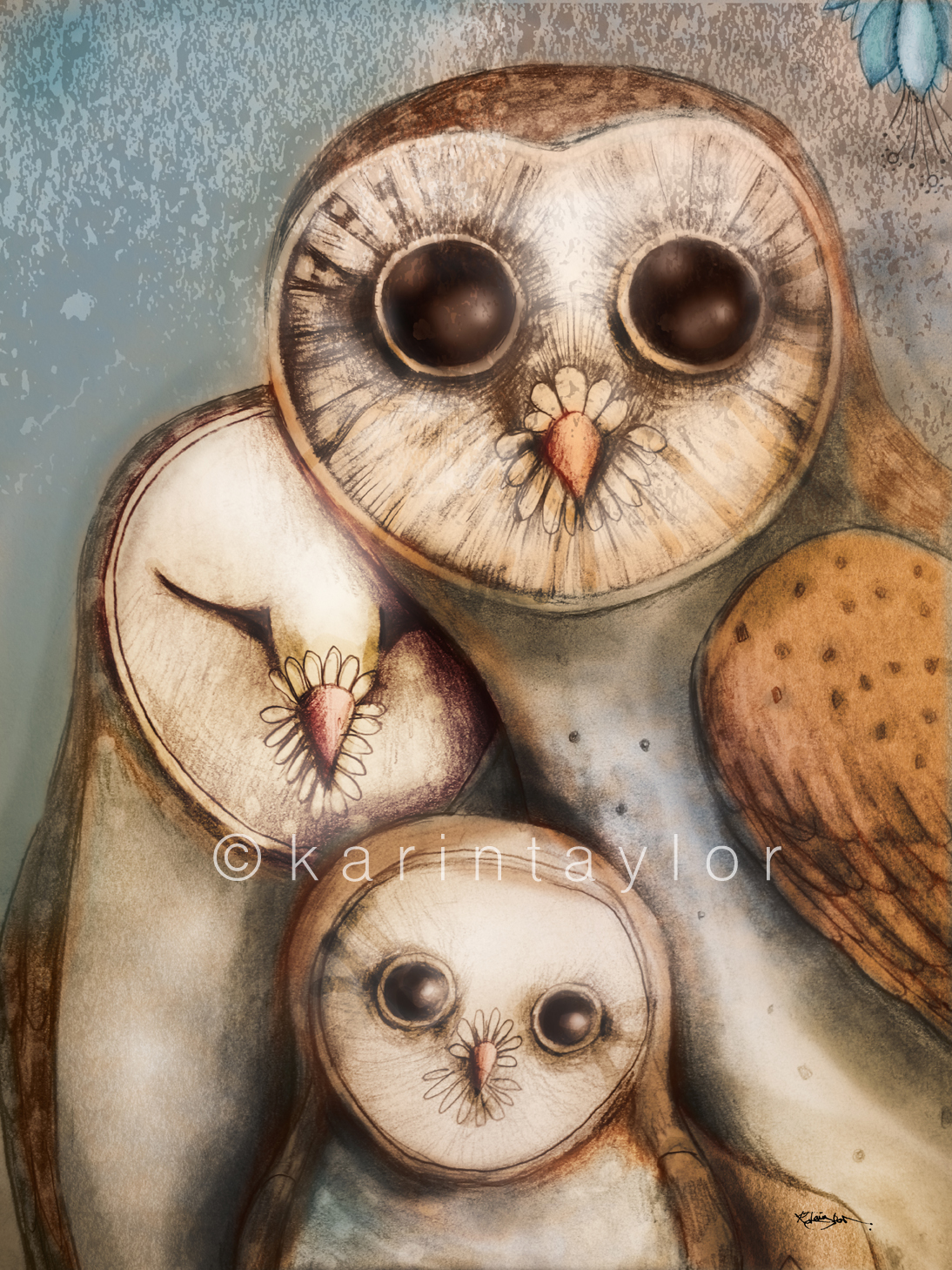 Three Wise Owls painting by Karin Taylor