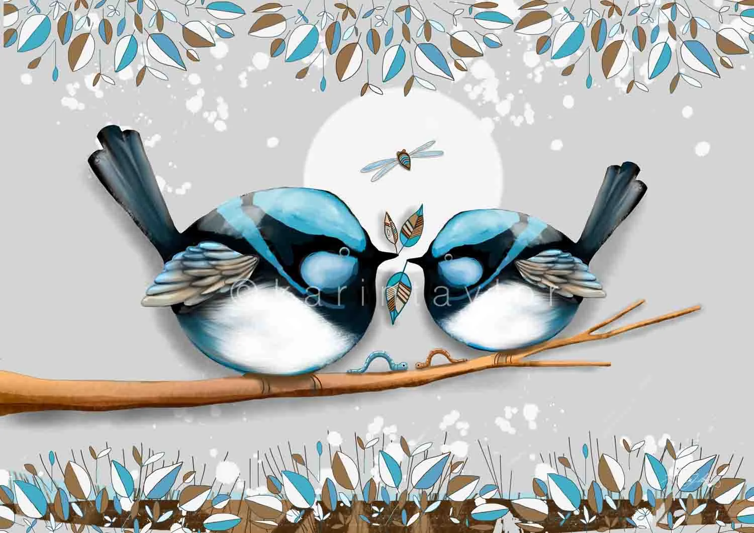 Blue Wrens painting by Karin Taylor