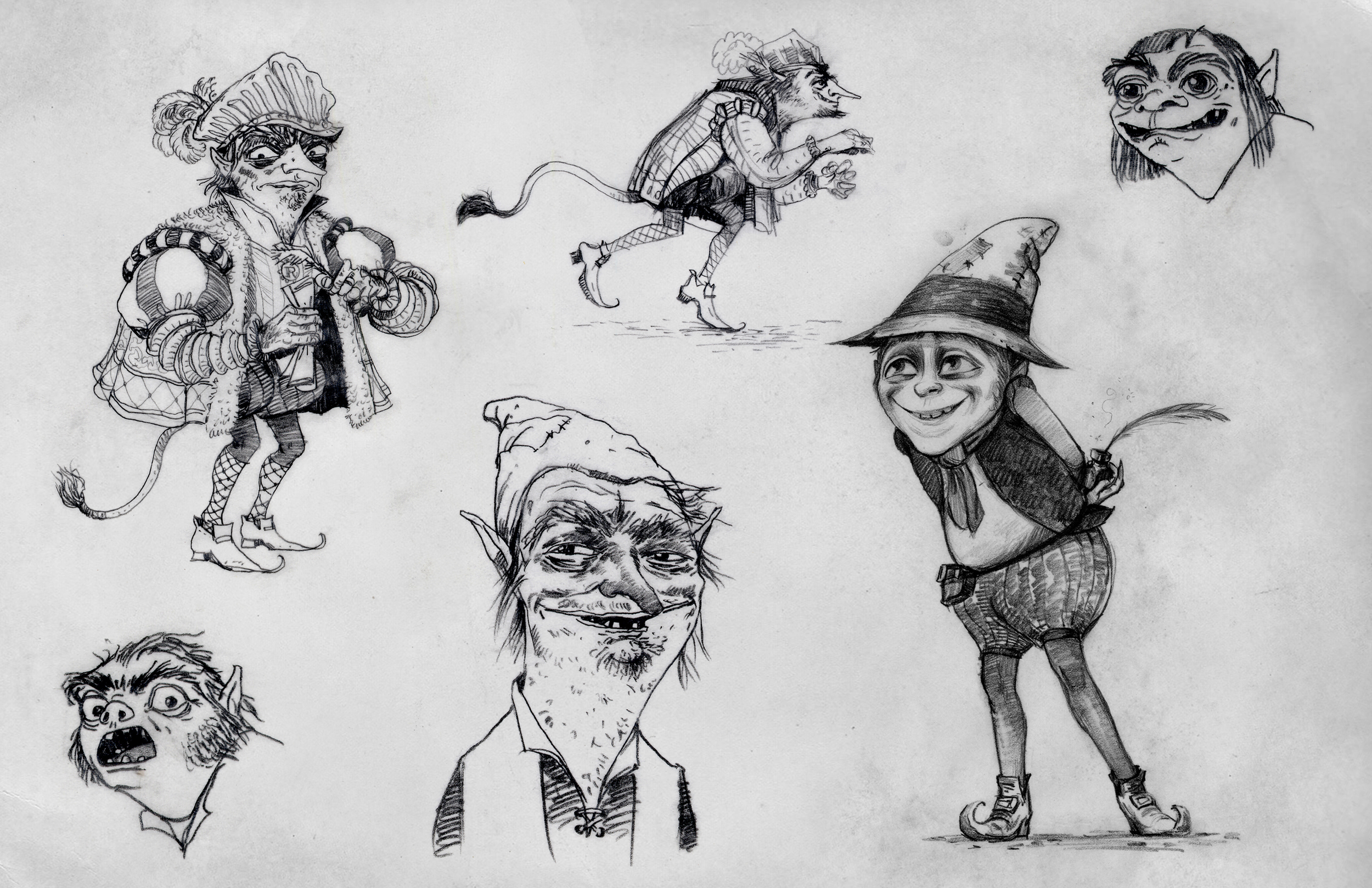  Shrek Forever After, DWA Rumpelstiltskin character design sketches       