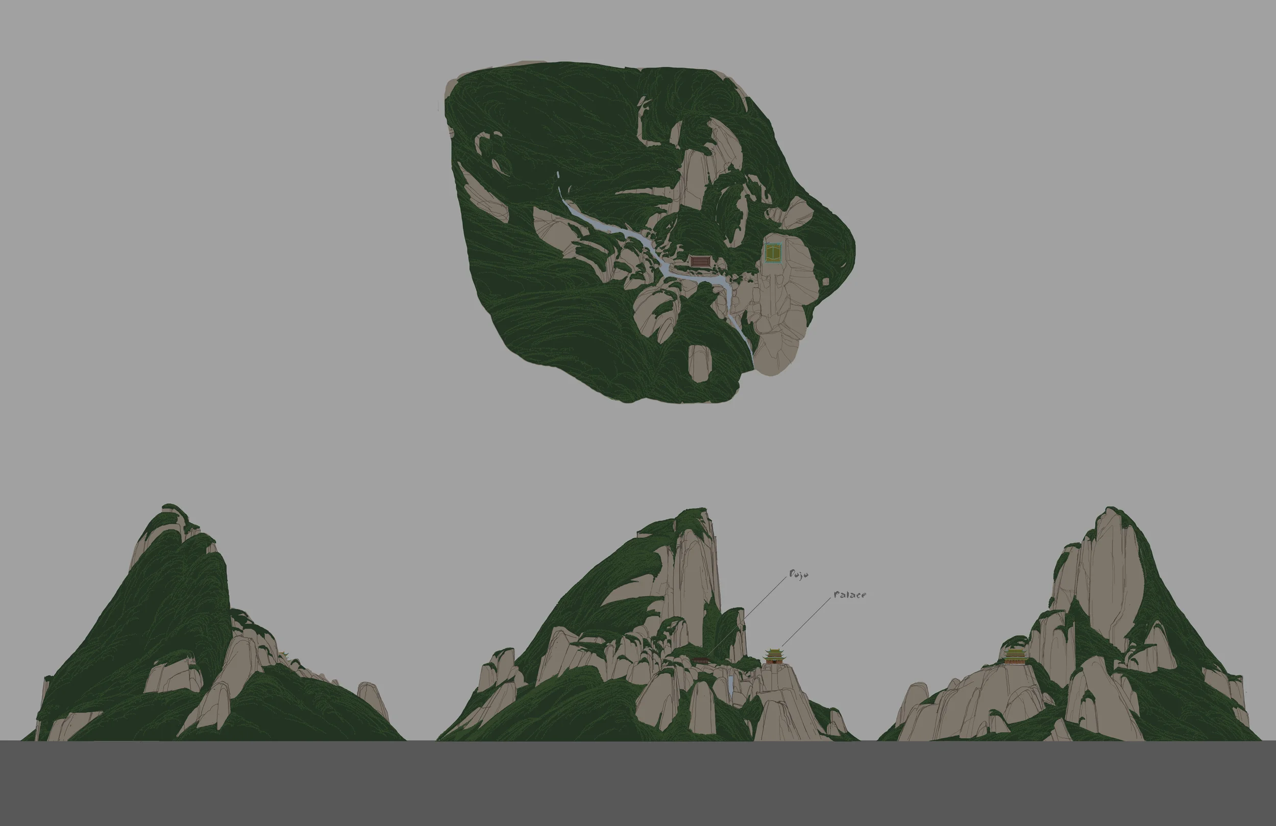 Kung Fu Panda, DWA Jade Mountain design - Orthographic view