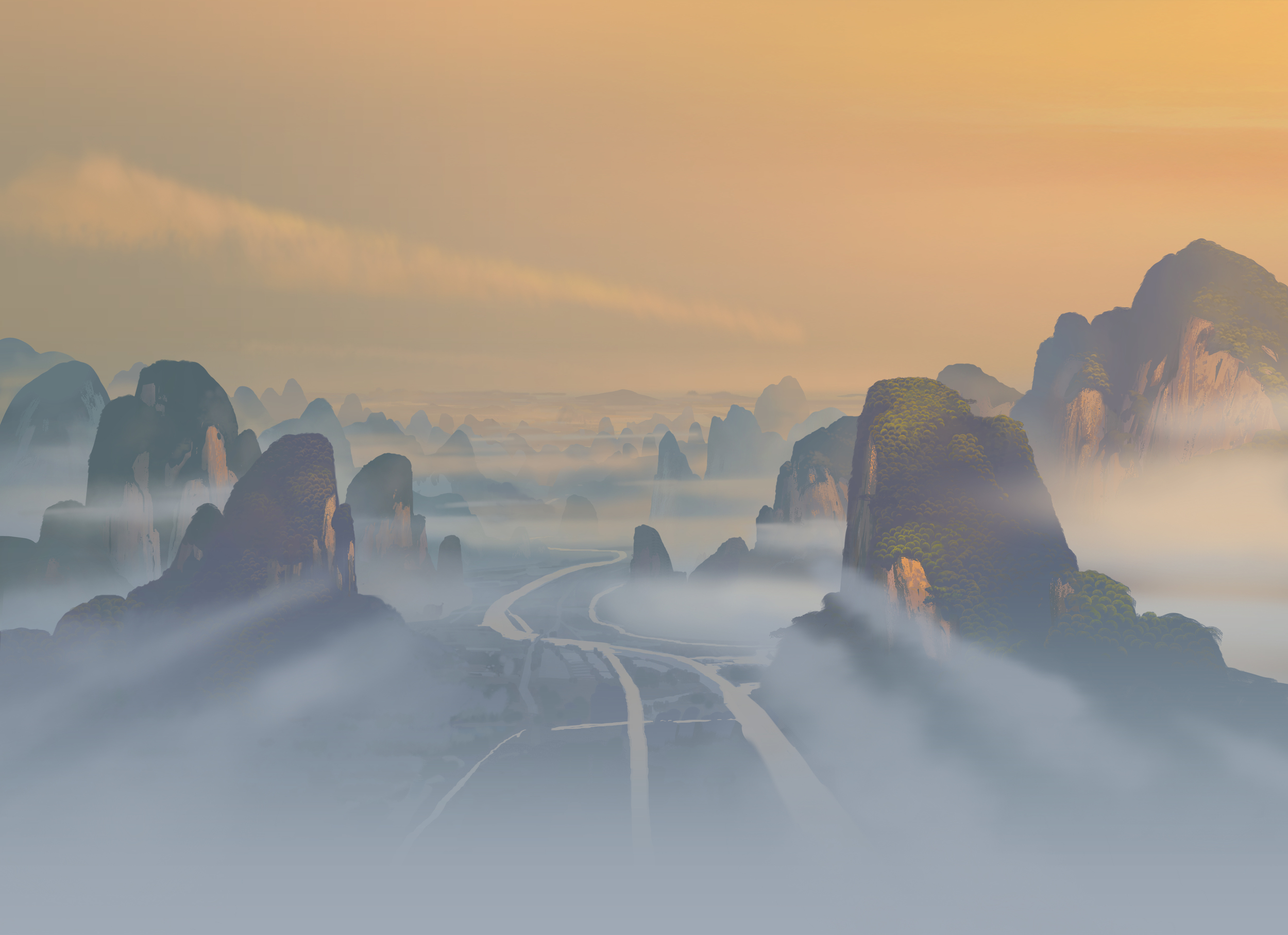  Kung Fu Panda, DWA Matte Painting key - Valley of Peace 