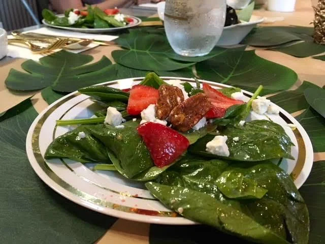 Caramelized pecans topped the spinach and strawberry salad, so light and refreshing.
