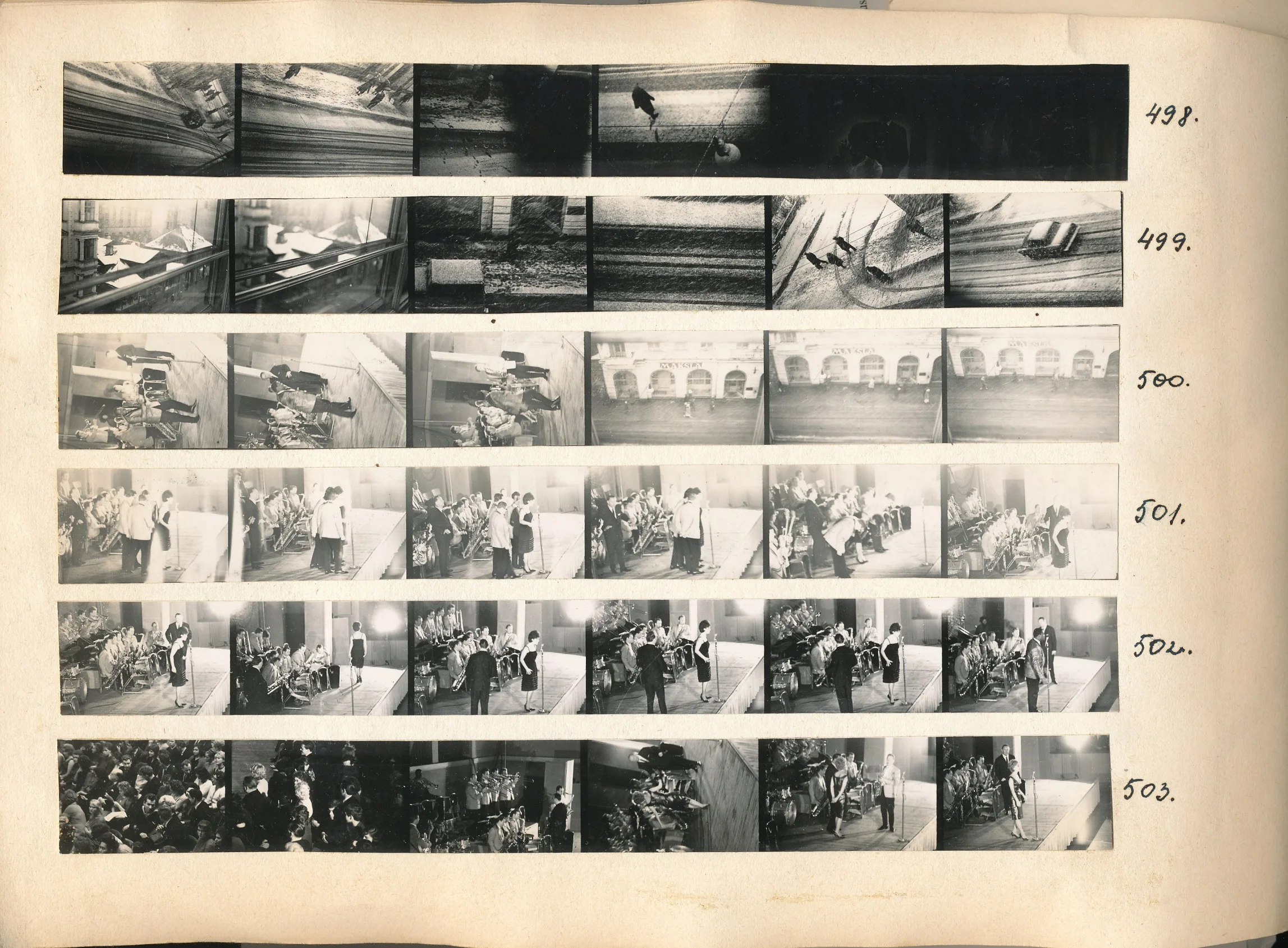 Page from contact sheet book by artist and photographer Zenta Dzividzinska (Latvian; 1944-2011).