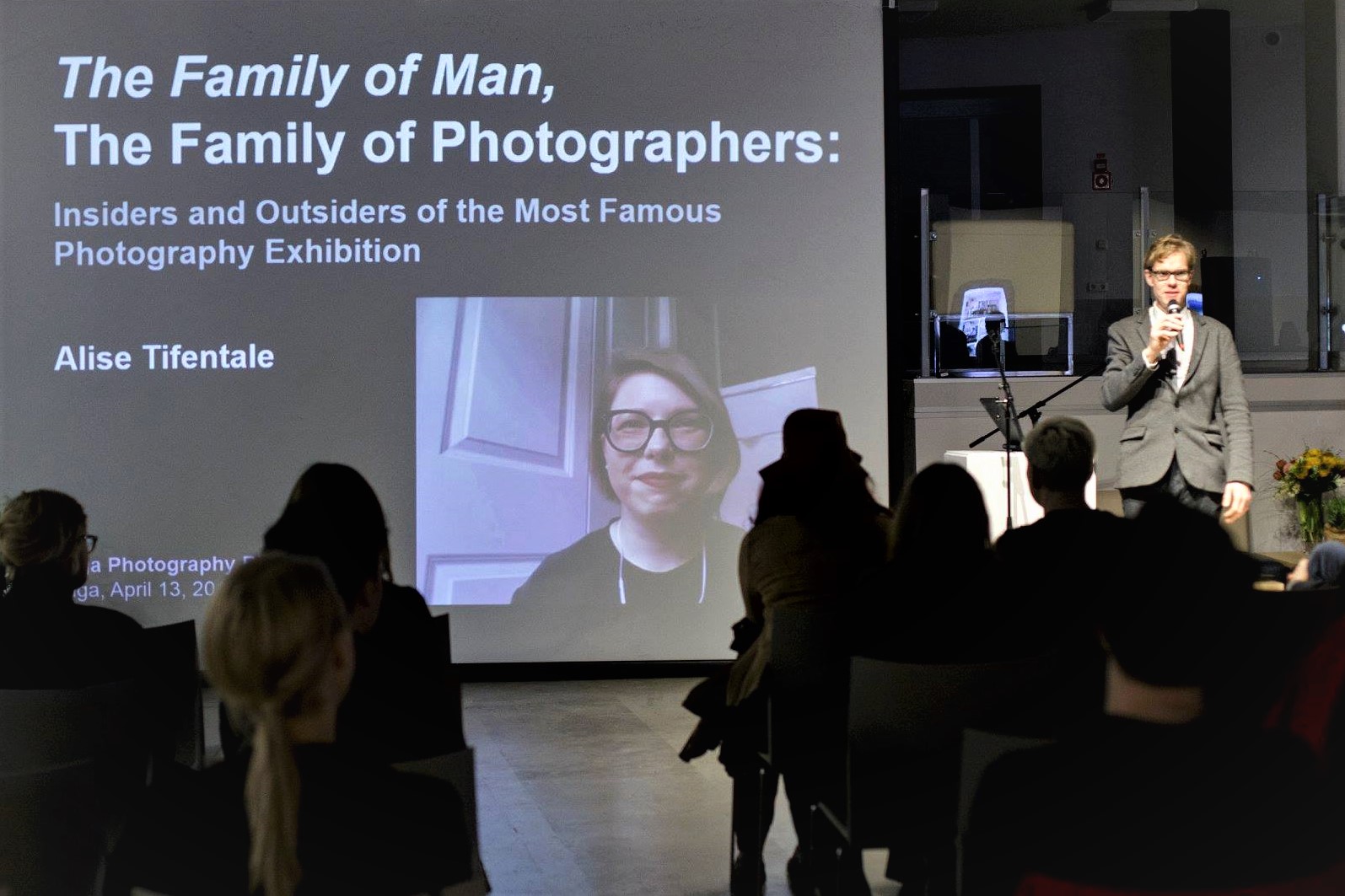 Curator Indrek Grigor (to the left) introducing my talk. Symposium "Now Memories," part of the program of the Riga Photography Biennial 2018. April 13, 2018. Photo: Kristine Madjare. #rigaphotographybiennial2018 #LV100