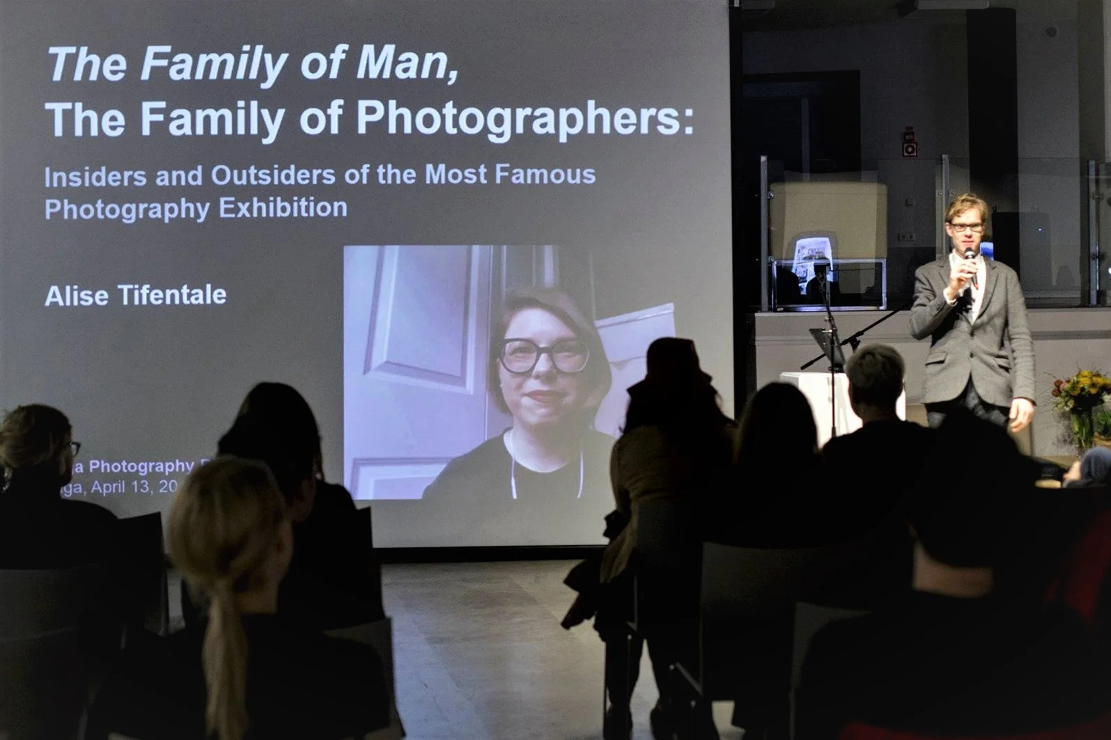 Curator Indrek Grigor (to the left) introducing my talk. Symposium "Now Memories," part of the program of the Riga Photography Biennial 2018. April 13, 2018. Photo: Kristine Madjare. #rigaphotographybiennial2018 #LV100