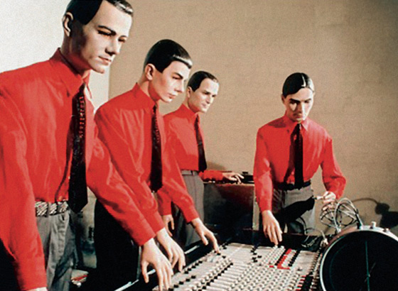 Humanoid robots representing the members of Kraftwerk, pioneers of electronic music. 1977.