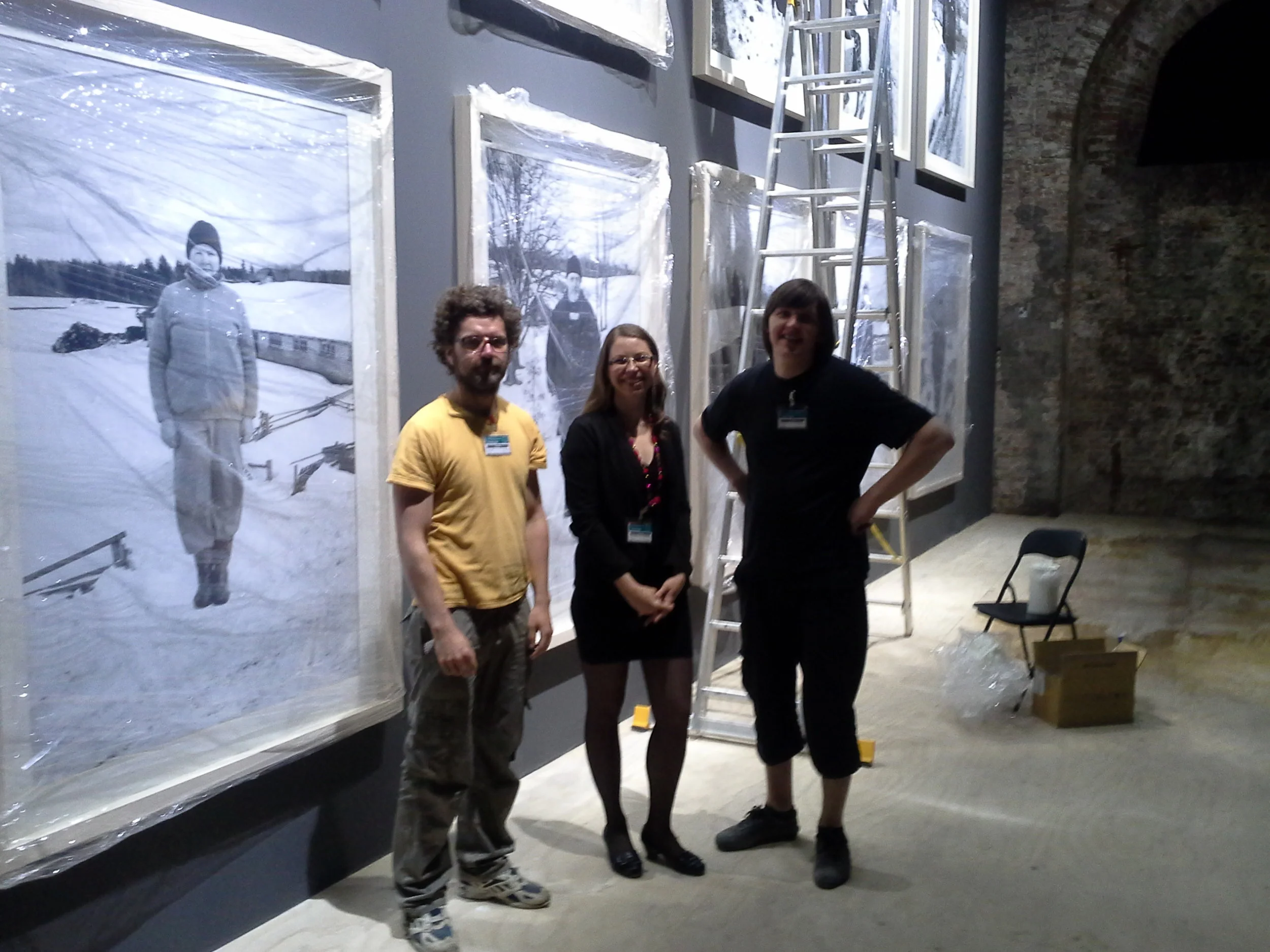 Alise Tifentale (center) with Latvian pavilion artists Krišs Salmanis and Kaspars Podnieks .