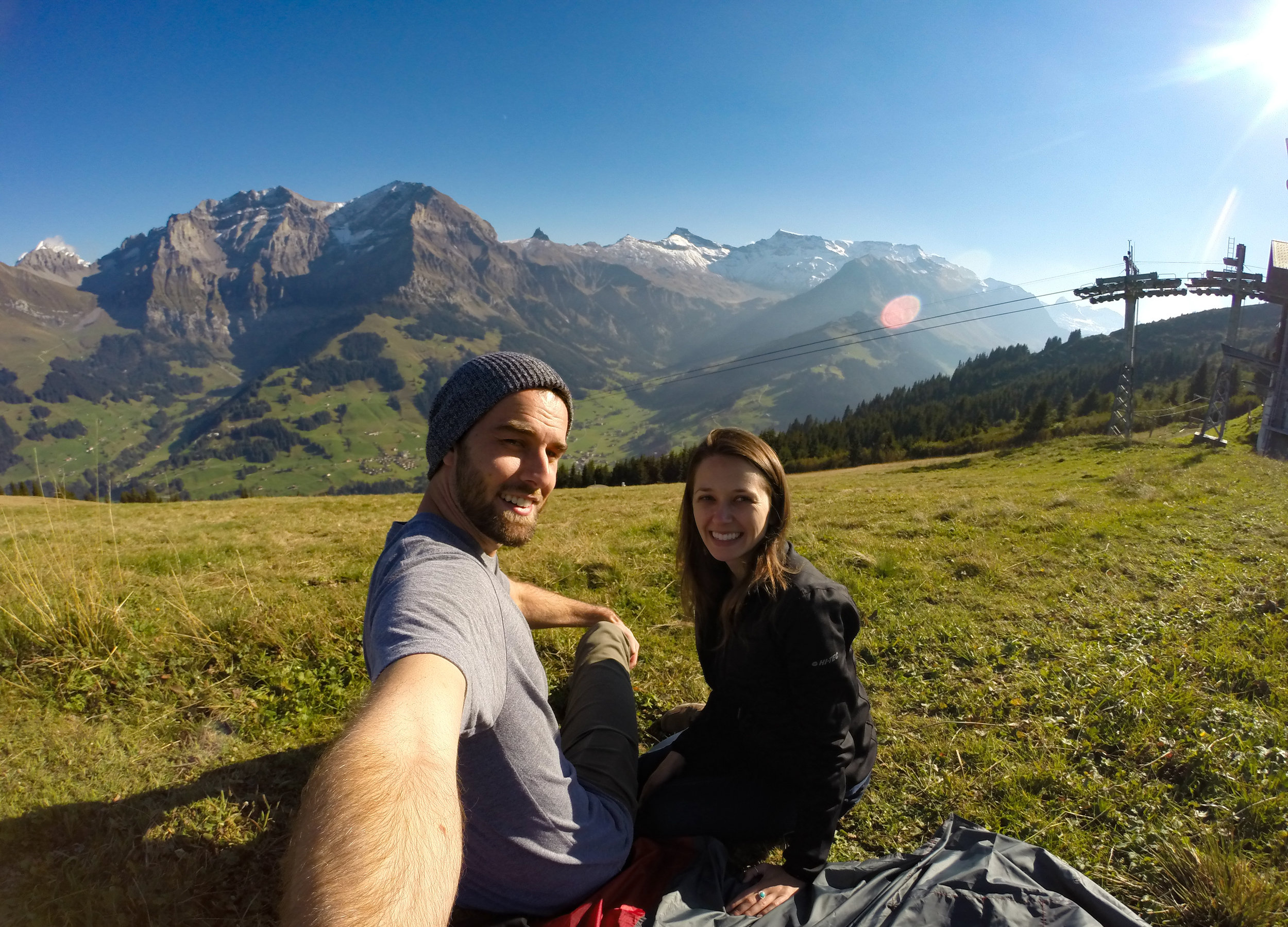 The view above Adelboden from Tschentenalp. In the background is Engstligenalp.