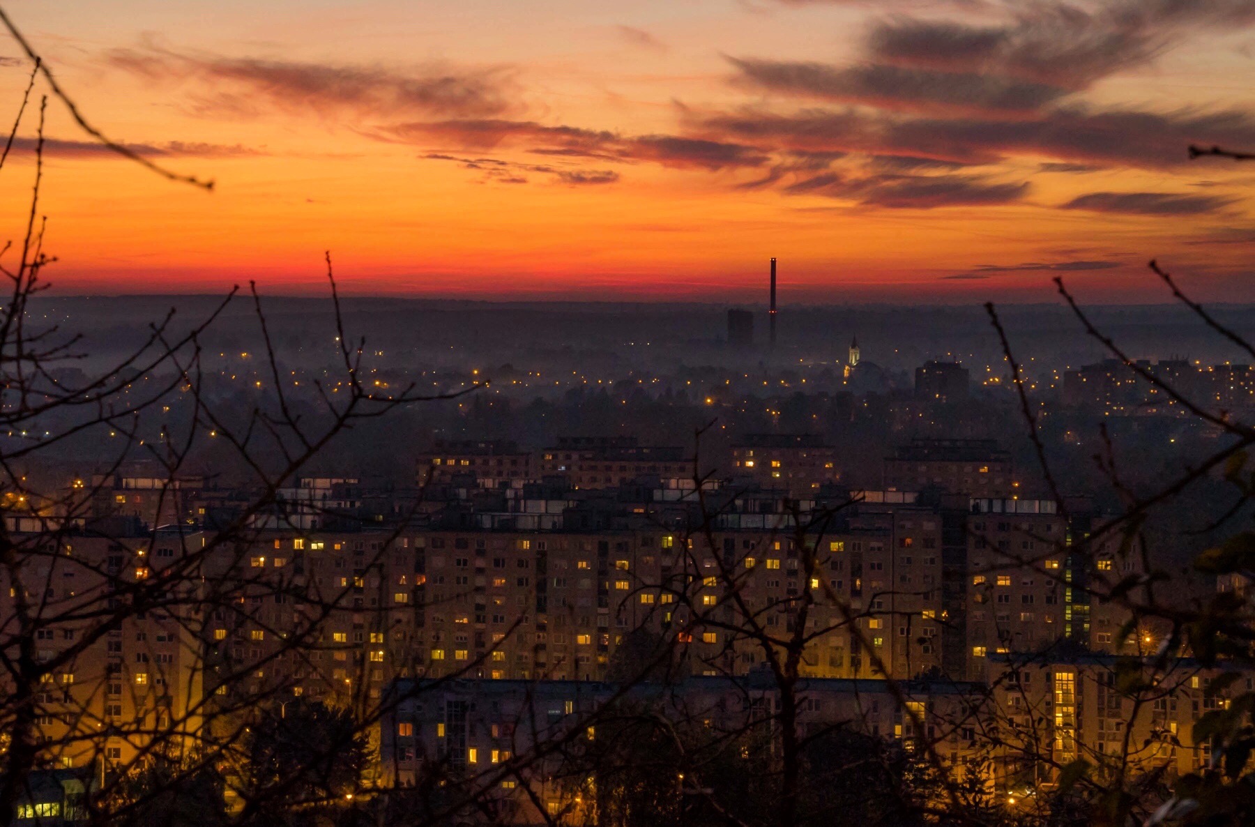 Sunset over Tatabanya, Hungary