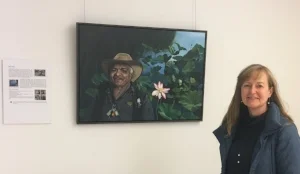 Savouring the moment with Den's portrait just as we finished hanging the exhibition.