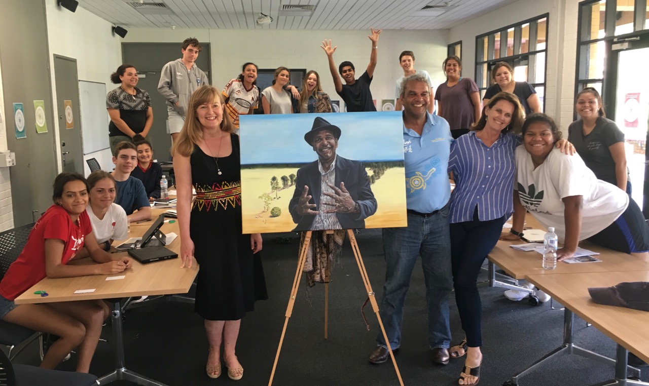 Presenting Waverley Stanley's Portrait to his yr 11 Yalari group at Queens College Melbourne.