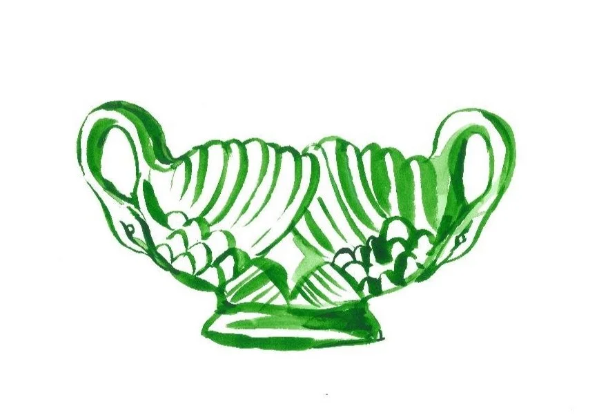 Postcards handmade green garden vases illustrations