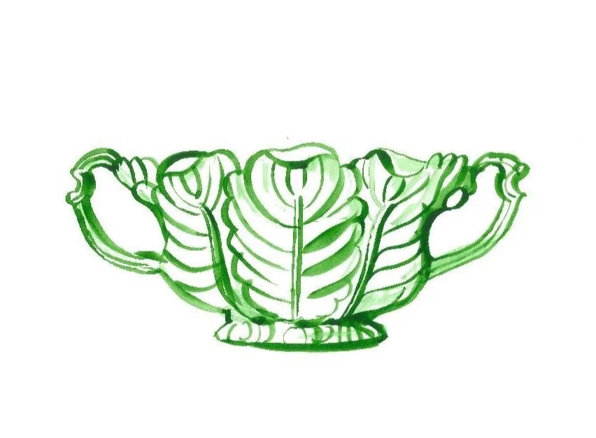 Postcards handmade green garden vases illustrations