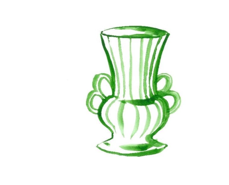 Postcards handmade green garden vases illustrations