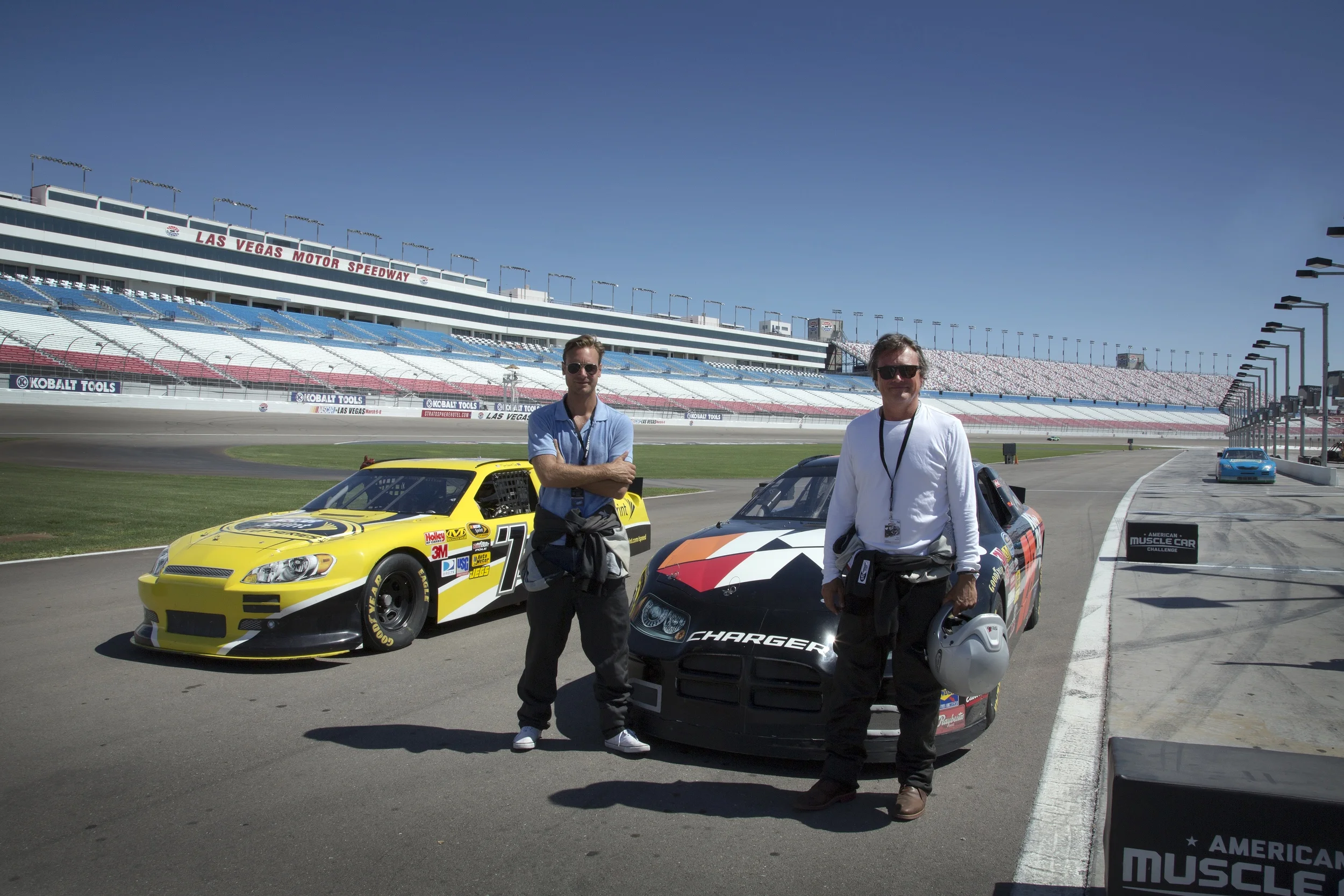 Ep7 Las Vegas Speedway Charley & Russ preparing to go out on track.jpg