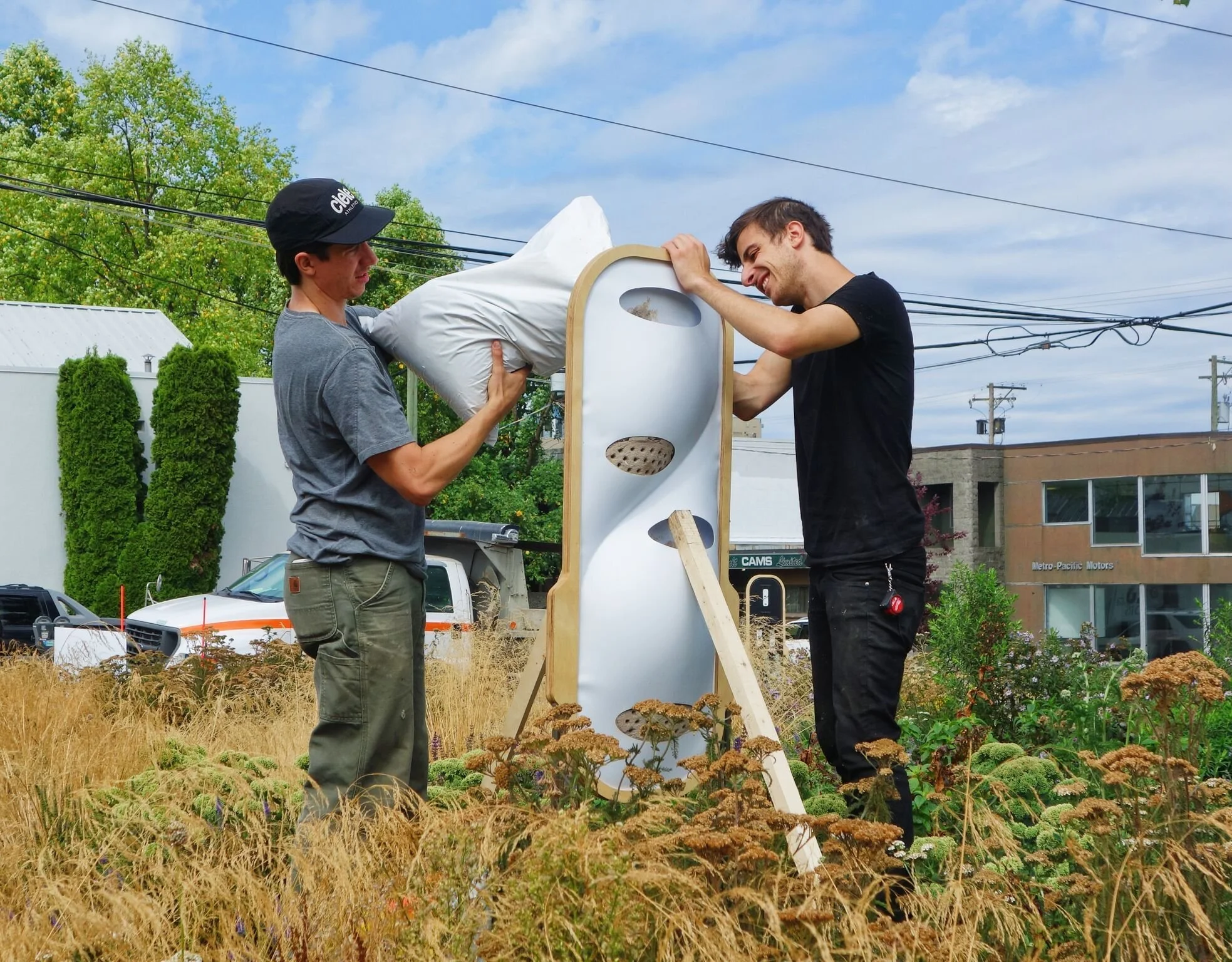 Fig 4: A freestanding pollinator house is installed and prepped for planting.
