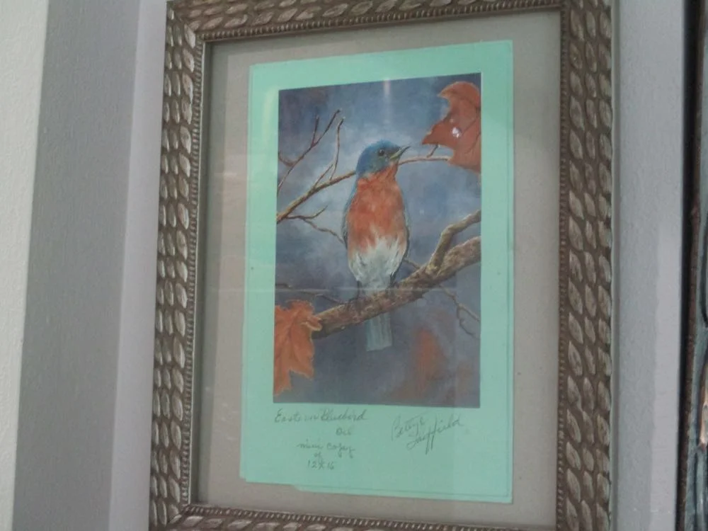 This bluebird was painted by the signer of the card and was turned into a lovely thank you card I was lucky enough to get.