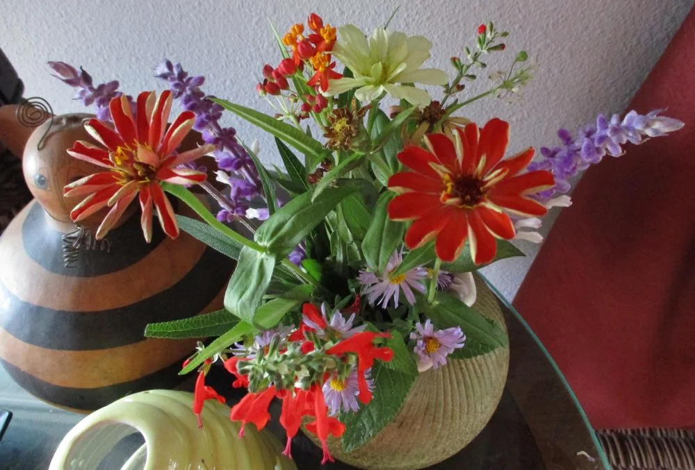 Colder weather is starting to move in so I picked a fall bouquet featuring my blooming zinnias.