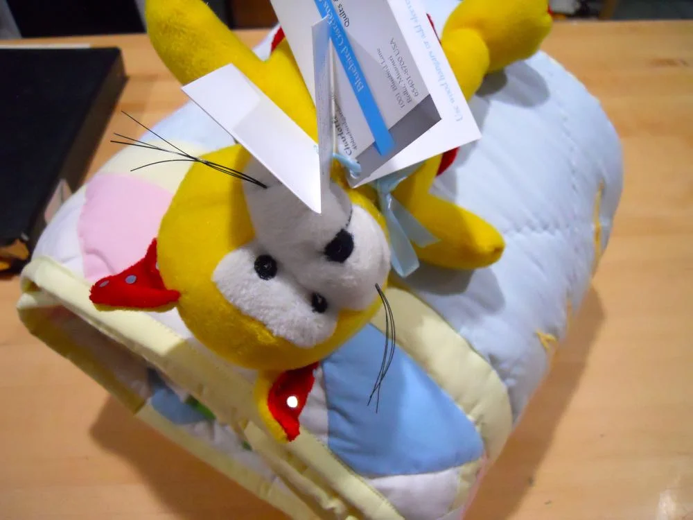 This cat toy was tucked inside the baby quilt for a surprise as it is unwrapped. (Photo by Charlotte Ekker Wiggins)