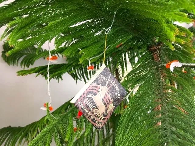 Unbent paper clip used as an ornament hanger. (Photo by Charlotte Ekker Wiggins)