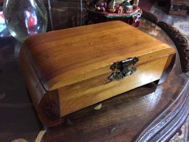 The finished scratched up cedar box ready for its debut. (Photo by Charlotte Ekker Wiggins)