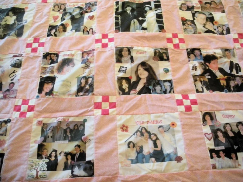 Traditional quilt patchwork with printed photos makes a great memory quilt. (Photo by Charlotte Ekker Wiggins)