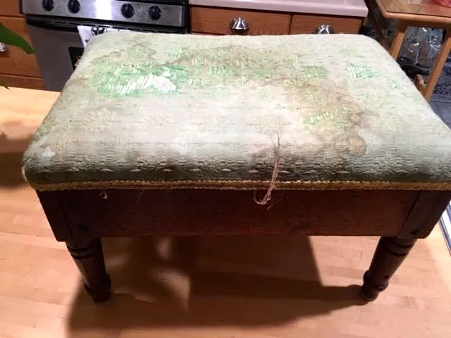 This was the original foot stool as I found it at a thrift store. (Photo by Charlotte Ekker Wiggins)