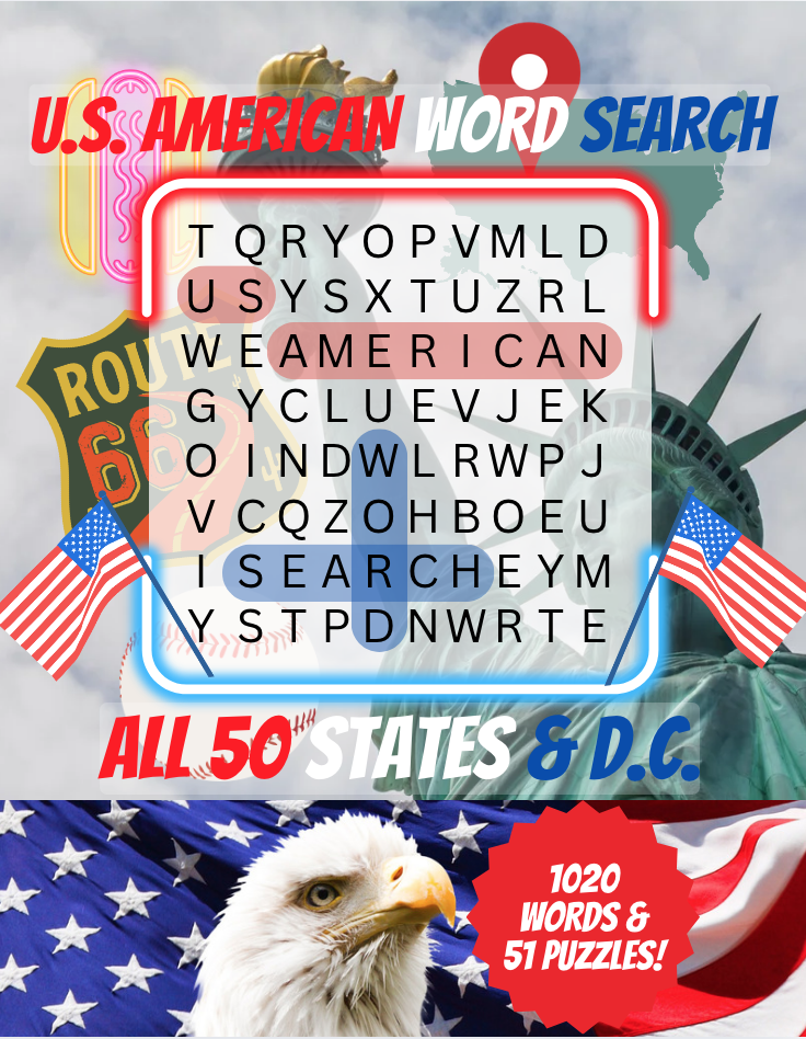 U.S. American Word Search. MAGA. American Pride.