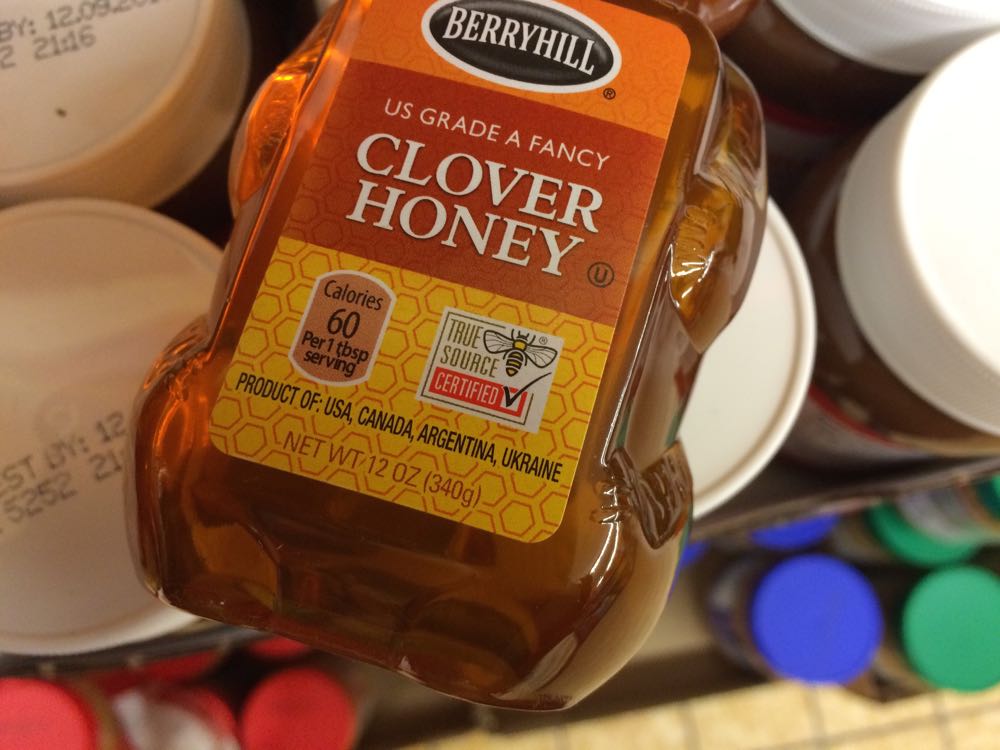 This jar of honey claims to be US honey but look at the four different honey sources.