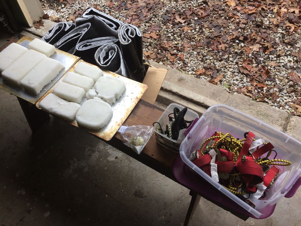 Some of my equipment and supplies to get my honeybee hives ready for winter this year.