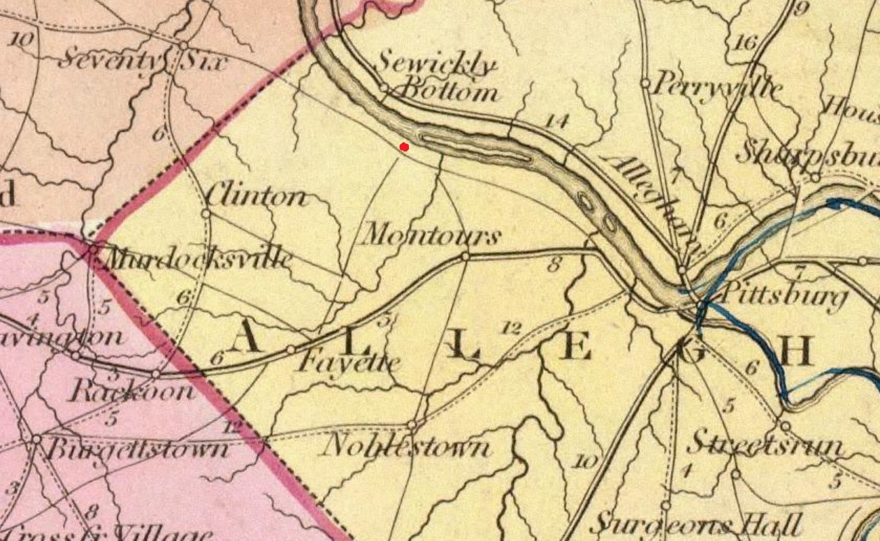 I placed a red dot at the approximate location of present-day Coraopolis.