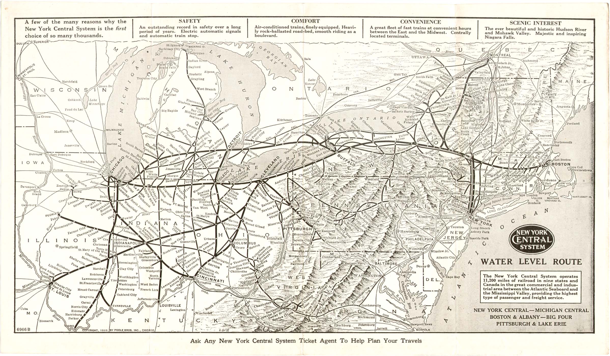 P&LE New York Central System Map, 1942 (1933 Poole Brothers)