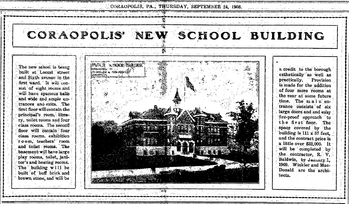 1908-09-24 The Coraopolis Record - New School Bldg