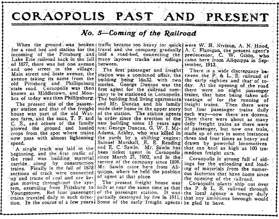 1917-05-04 The Coraopolis Record - (5) COMING OF THE RAILROAD