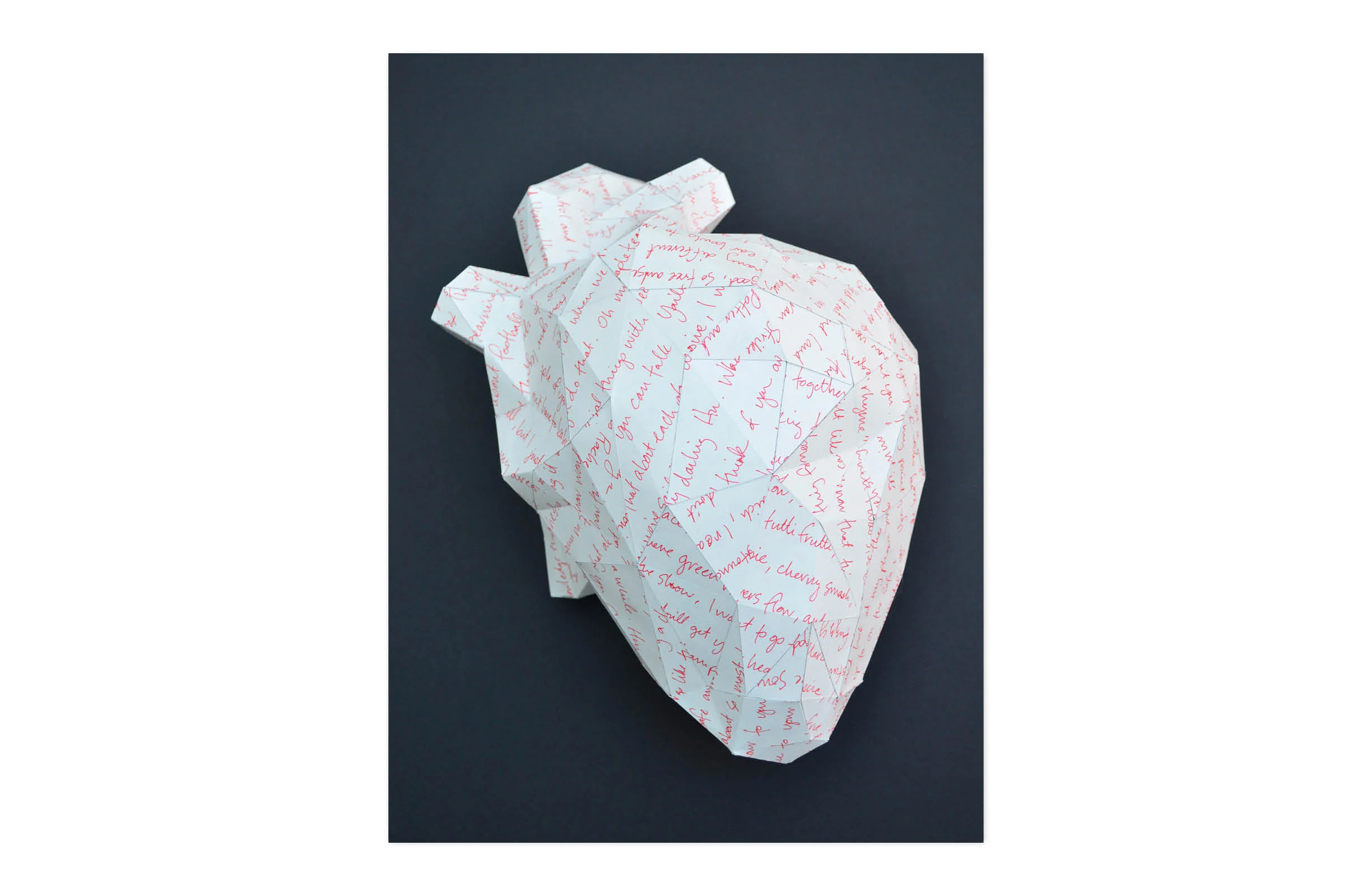 Commissioned handwritten letter. Paper heart sculpture created from the template of the amazing Horst Kiechle .