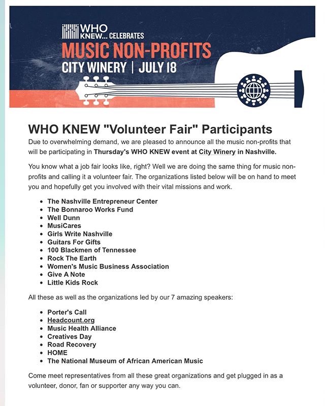 Tomorrow! Come see us and other amazing Nashville based non-profits at @whoknewnash at @citywinerynsh at 5pm!

#womenfounders #discoverunder10k #inspirationalthroughts #guitars4gifts #violinist #studentmusician #unitedstates #nashville #nashvilleeven