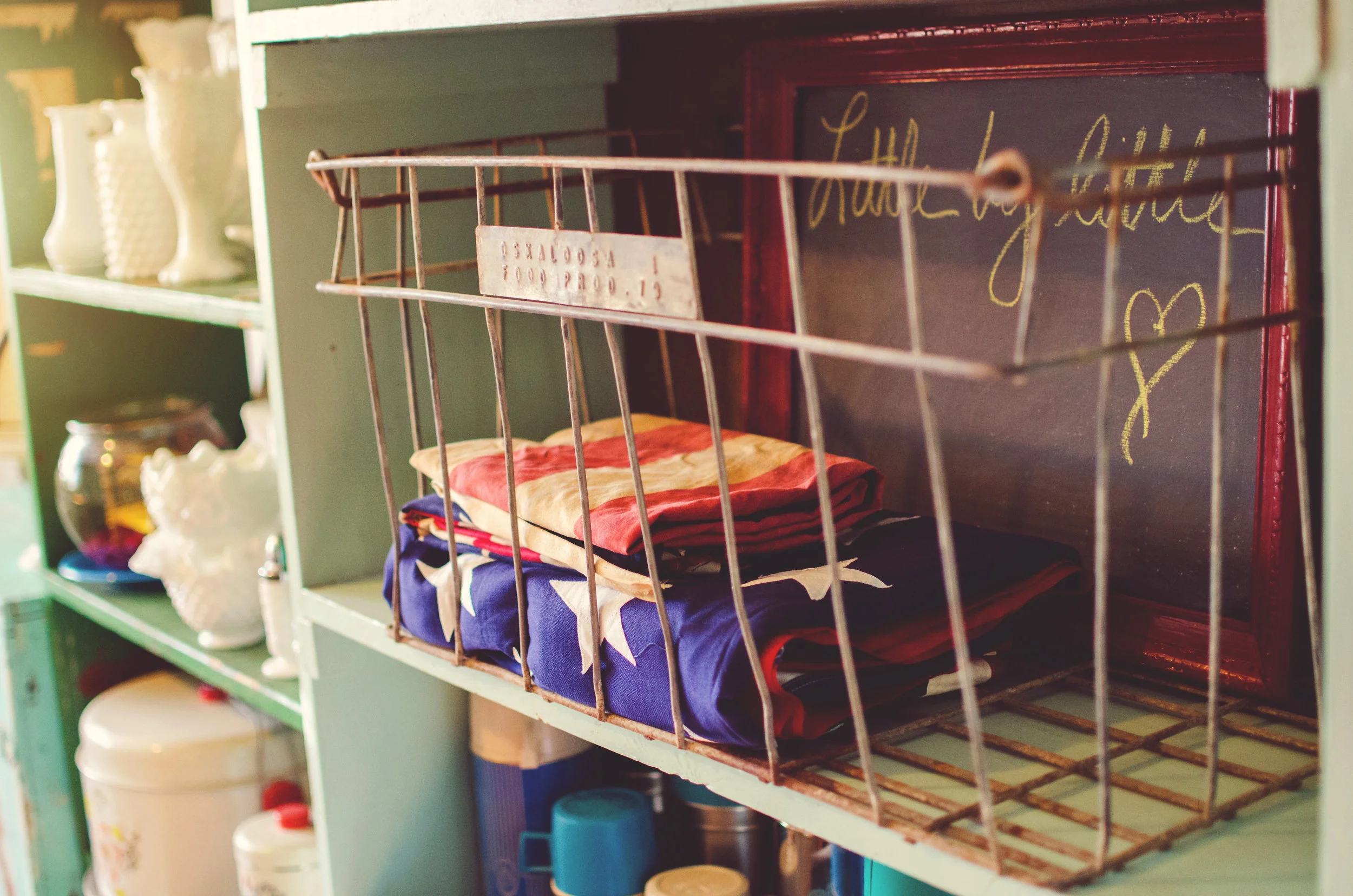 Vintage wire crate with a small chalkboard. H.Prall & Co. | hprallandco.com