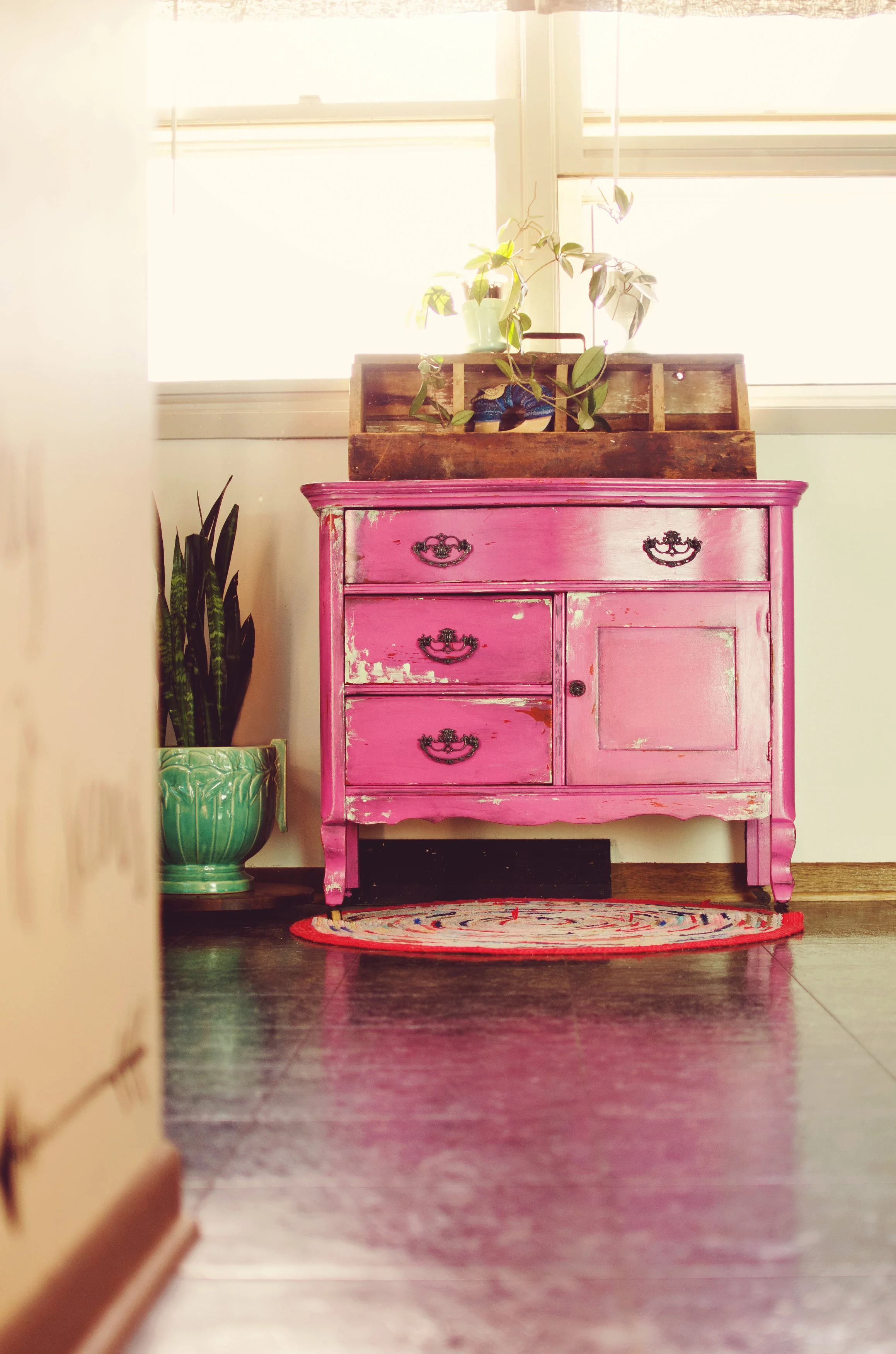 Pink vintage dresser. H.Prall & Co. | hprallandco.com