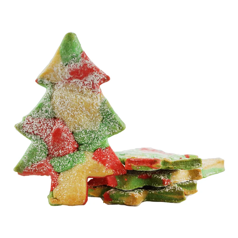 CANESTRELLI COOKIE BIG TREE Scattered colors: Canestrelli Cookies (Italian Sugar Dough) in Red, Green, and White, covered in powdered sugar $4.50 each GF option available Gift Package available upon request. 