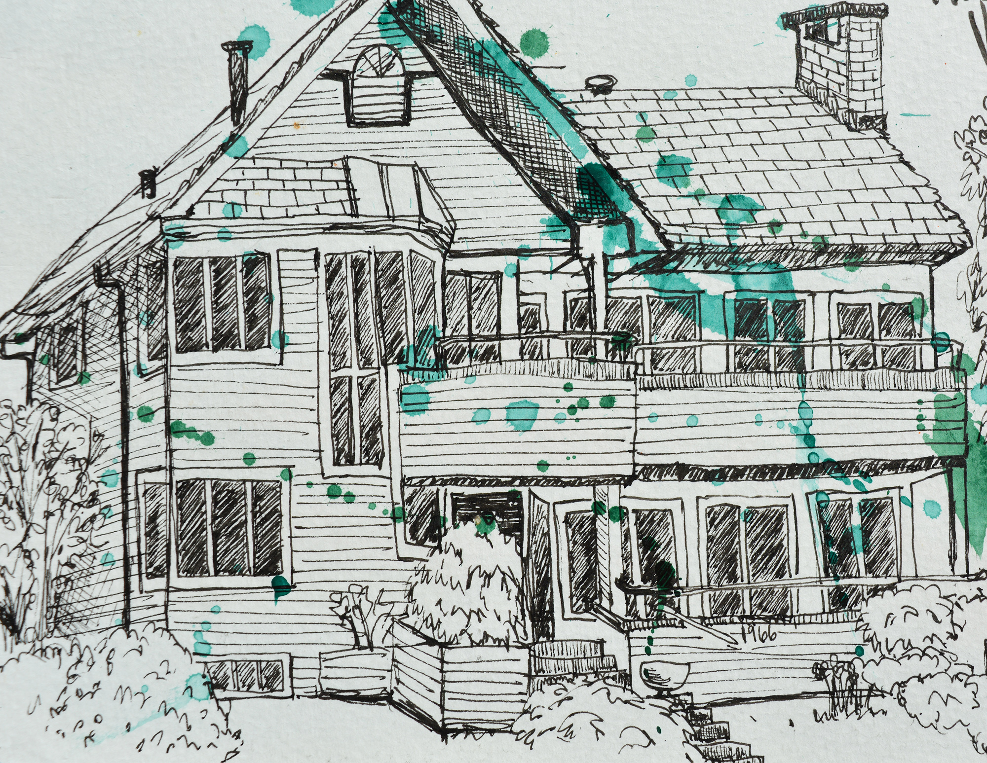 Pen and ink study of 1966 Odgen Ave. Kitsilano. Vancouver BC.