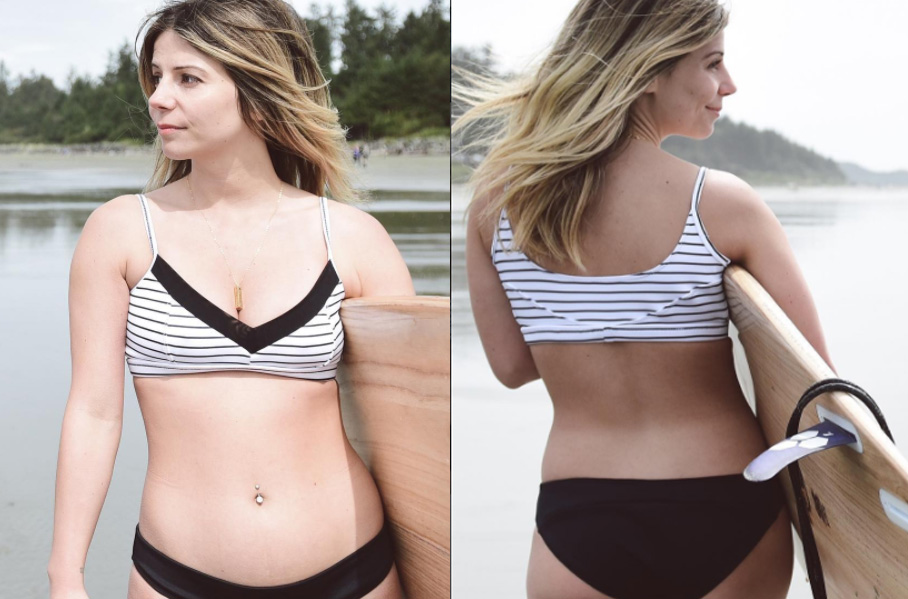Product shot of the Swell Top and Charger Bottom in black stripes print. Photo courtesy Nadine Nevitt.