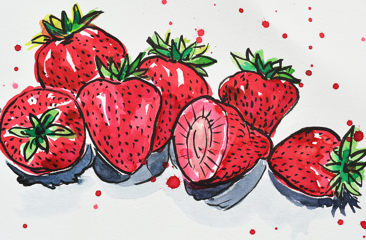 The sweetest strawberries I've ever tasted in Vancouver. Watercolour study on a hot summer afternoon.