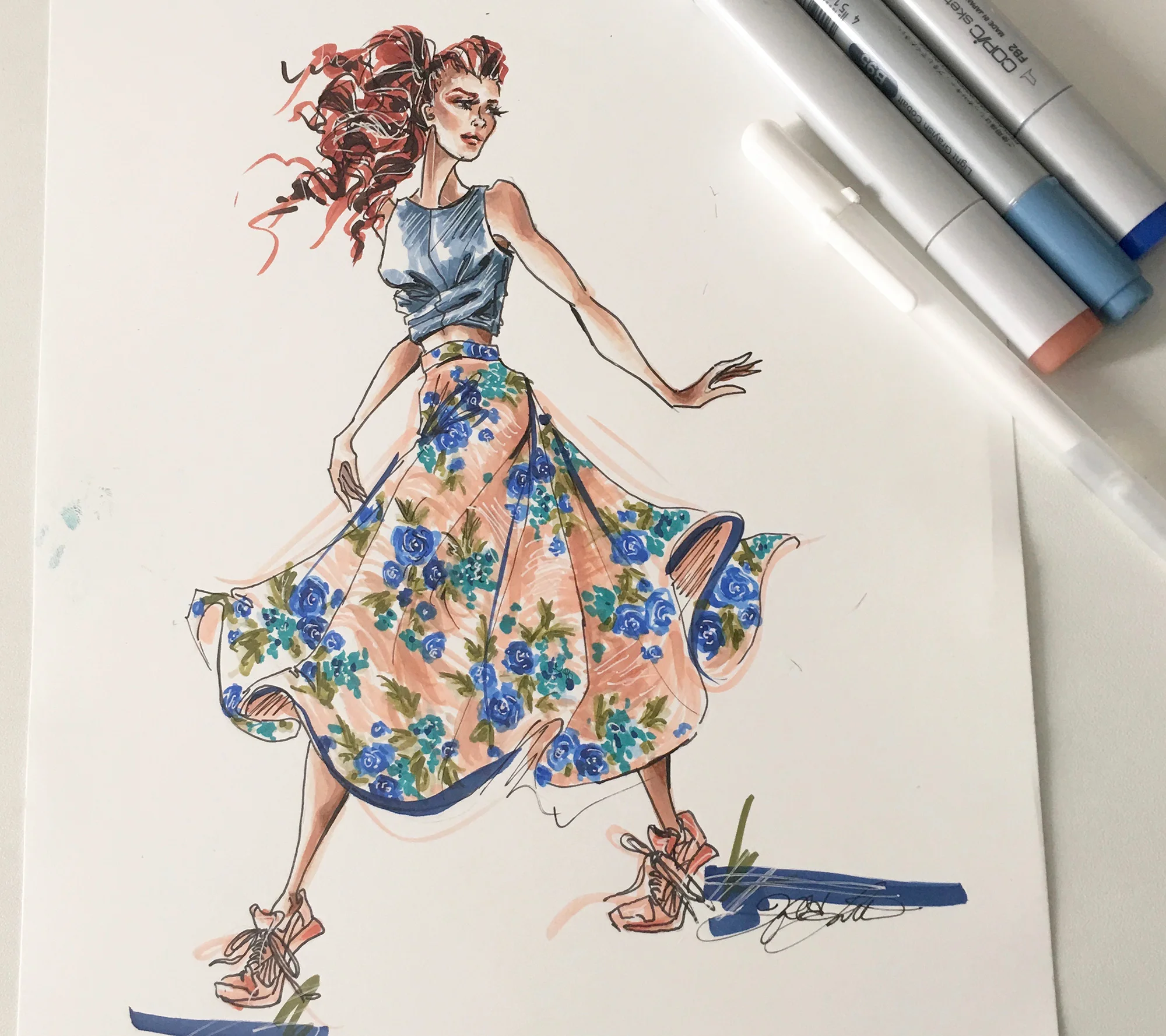 Lively illustration of the vintage circle skirt. Illustration and photo courtesy MelEesa Lorett. For more on her work, click here .