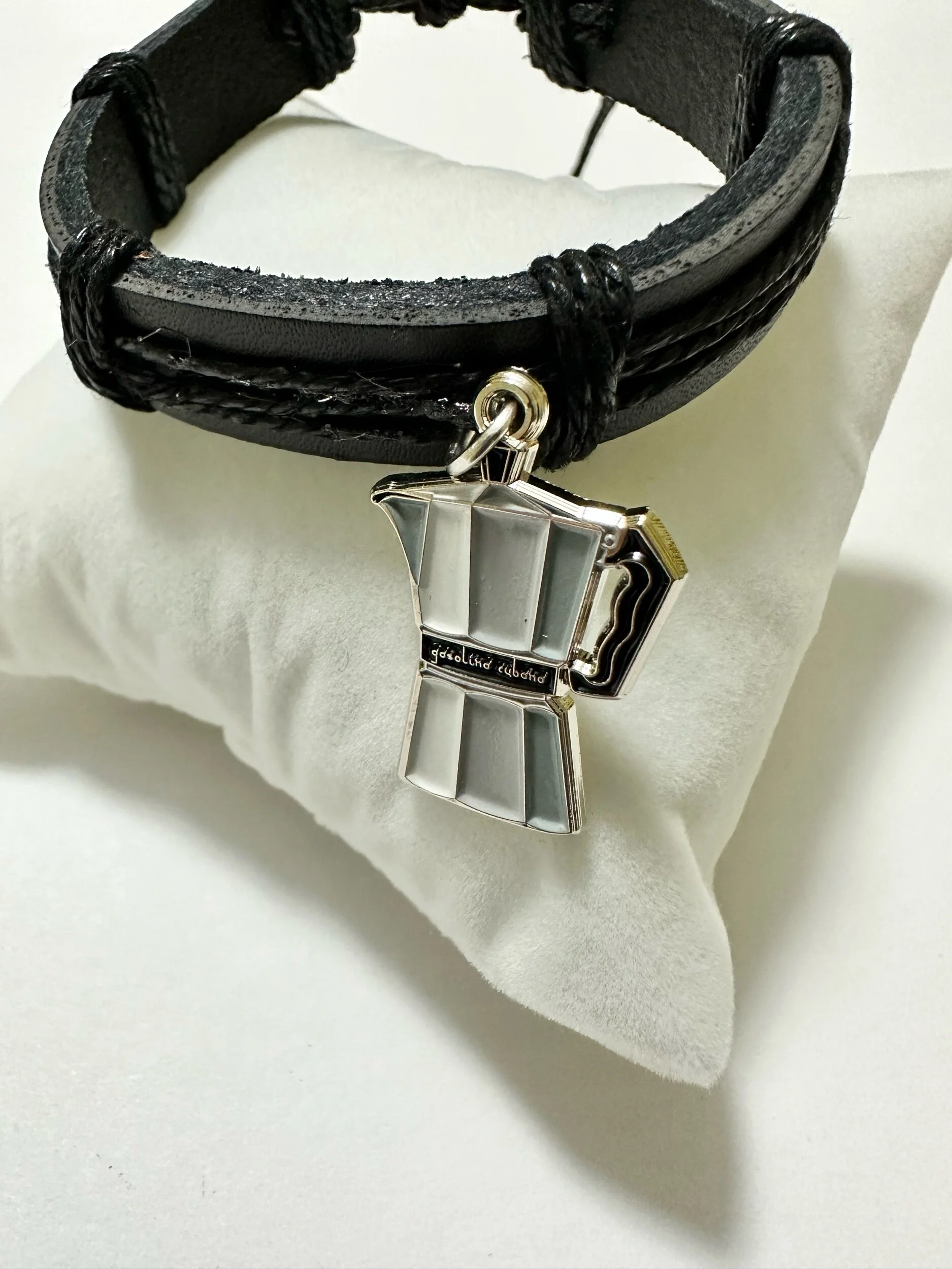 Cuban Coffee Maker Black Leather Bracelet