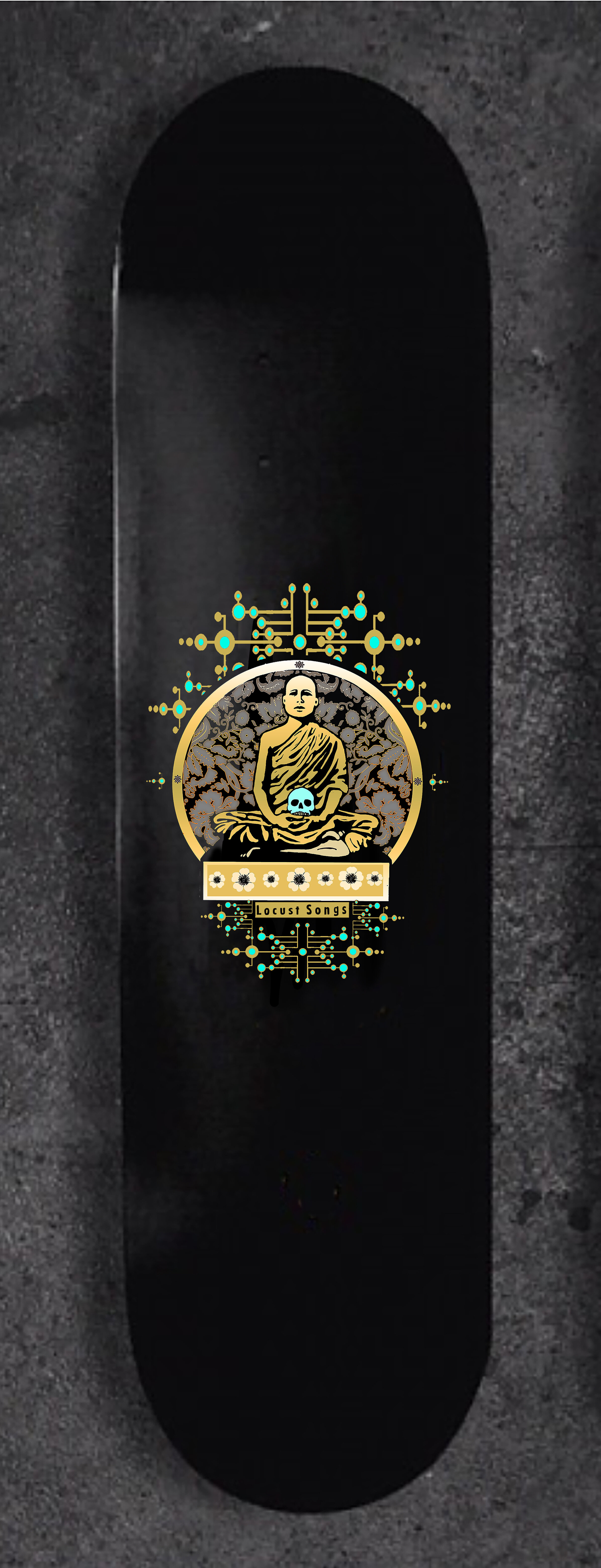 Coming Sooon. Monk with Skull. Skateboad