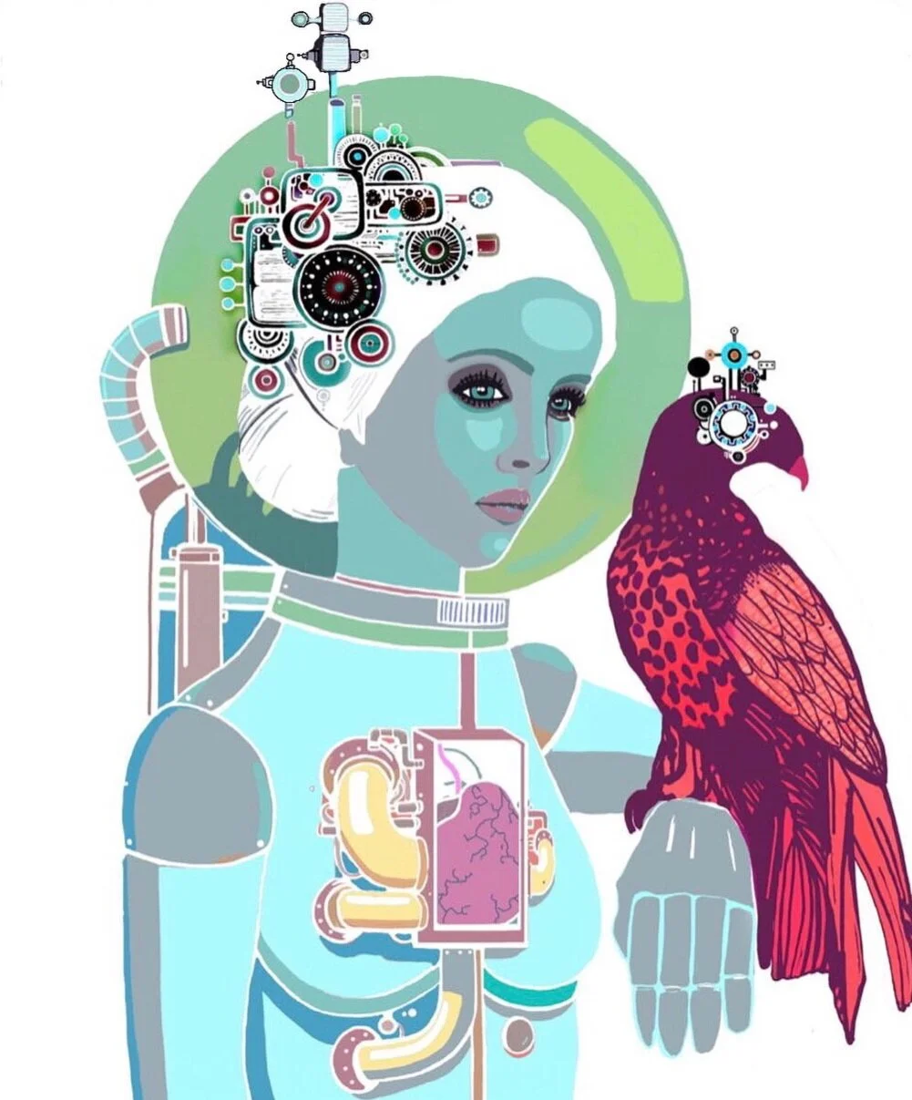 Huntress with Hawk (primitive tribes)